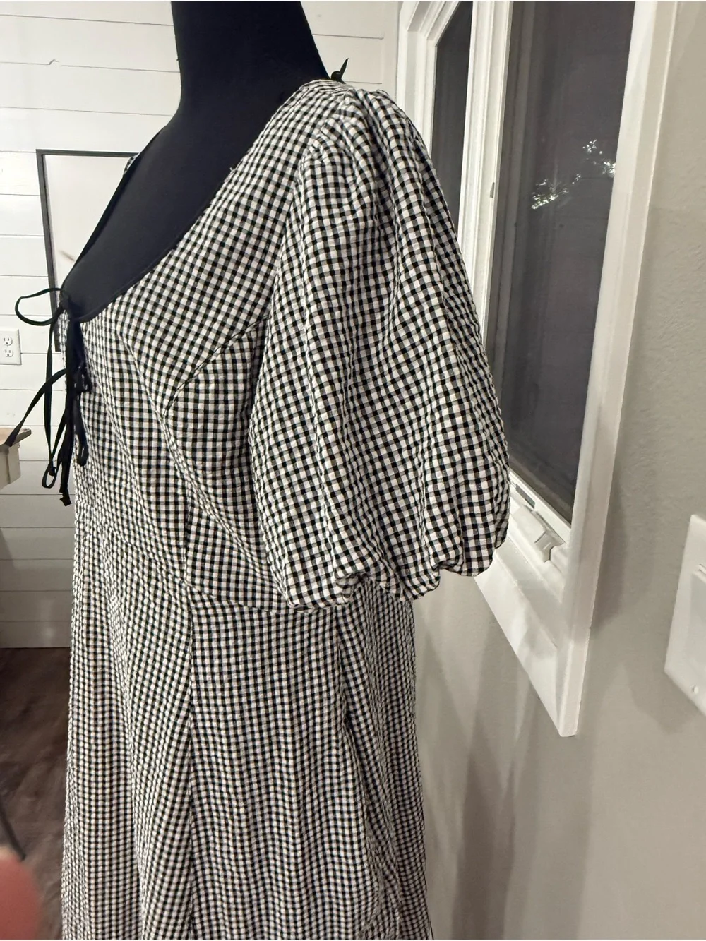 Nobody's Child Women's 12 Black White Check Gingham Puff Sleeve Dress - Picture 3 of 7